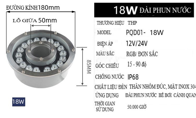 Đèn LED Âm Nước Bánh Xe 18W