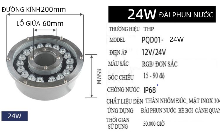 Đèn LED Âm Nước Bánh Xe 24W