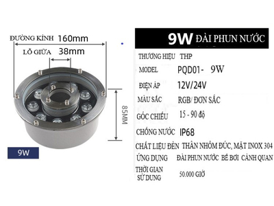 Đèn LED Âm Nước Bánh Xe 9W