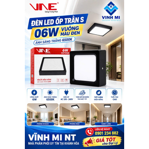 Đèn led ốp trần S, màu đen – 06w vuông, ánh sáng trắng