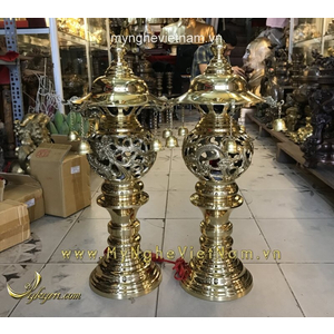 Đôi đèn long phượng bằng đồng cắm điện cao 50cm