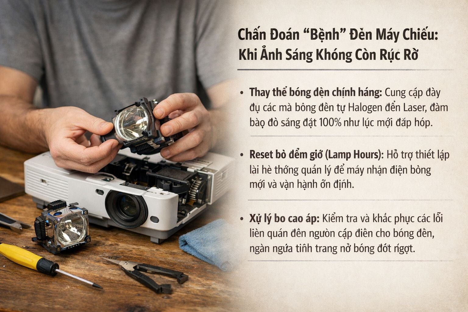 Đèn Máy Chiếu Khi Ánh Sáng Không Còn Rực Rỡ