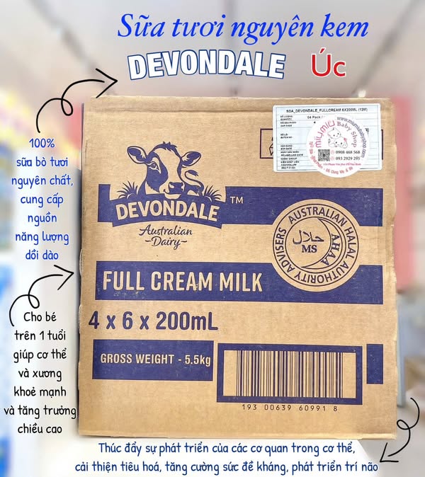 Devondale Úc xanh dương 200ml