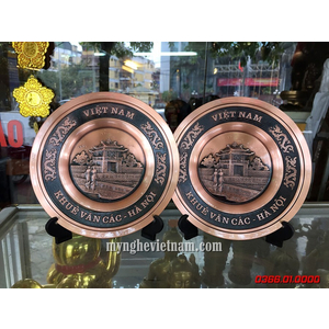 Đĩa đồng Khuê Văn Các đk 18cm để kệ giá phòng làm việc