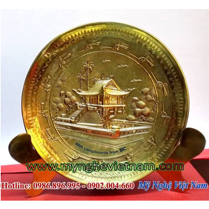 Đĩa đồng quà tặng hình chùa 1 cột hà nội đk 20cm