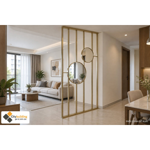 Mẫu vách ngăn phối gương tròn và thanh đứng