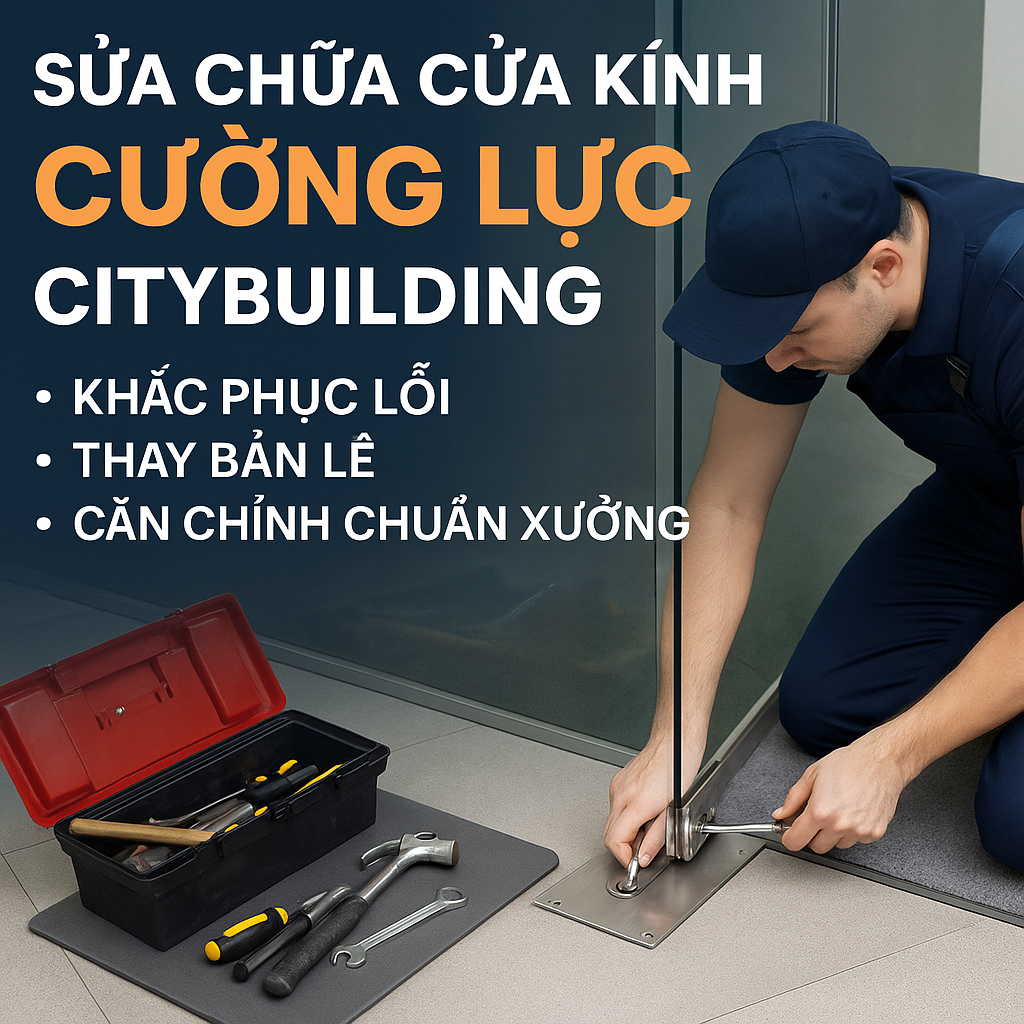 💎 SỬA CHỮA CỬA KÍNH CƯỜNG LỰC CITYBUILDING | KHẮC PHỤC LỖI – THAY BẢN LỀ – CĂN CHỈNH CHUẨN XƯỞNG