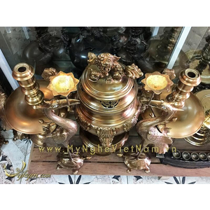 Bộ đỉnh đồng cao cấp 70cm màu đỏ mắt cua giả cổ