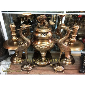 Bộ đỉnh đồng cao cấp 70cm màu đỏ mắt cua giả cổ