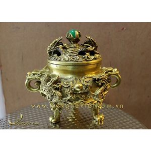 Đỉnh trầm cửu long tranh châu,đỉnh nắp ngọc dùng đốt trầm