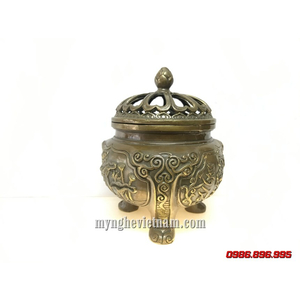 Đỉnh đốt trầm hoa sen có 3 chân hoa văn pháp khí Phật Pháp 15cm