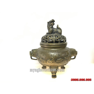 Đỉnh đốt trầm nắp nghê 12 con giáp xung quanh thân đỉnh