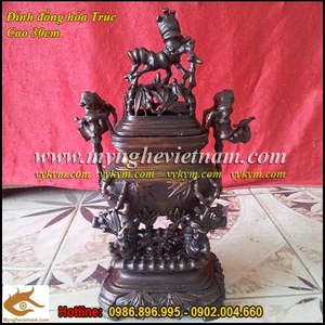 Đỉnh thờ thân trúc đồng giả cổ 30cm