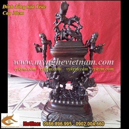Đỉnh thờ thân trúc đồng giả cổ 30cm