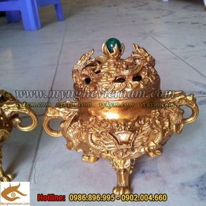 Đỉnh trầm cửu long tranh châu nắp ngọc,đỉnh xông trầm bằng đồng 12cm