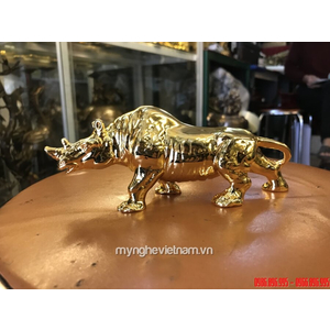 Tượng tê giác mạ vàng 24k dài 18cm đúc từ đồng