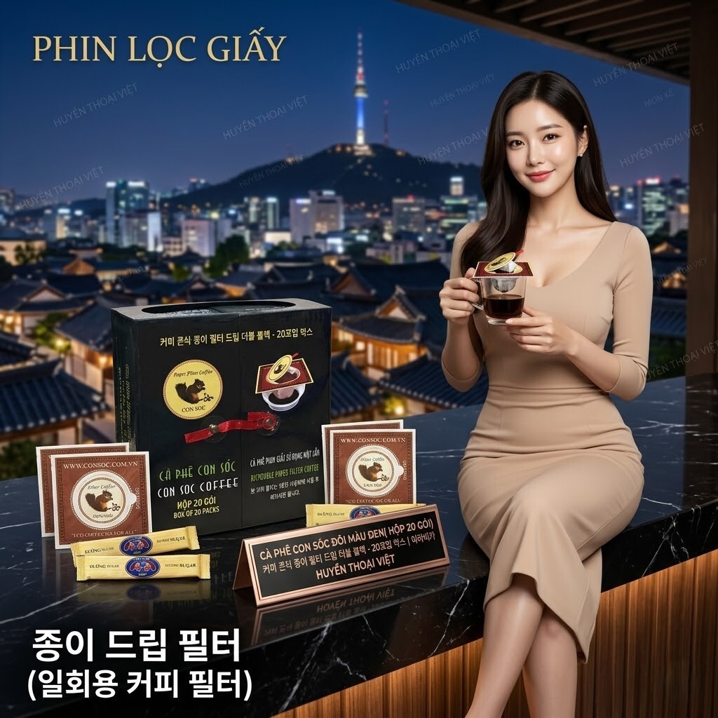 Huyền Thoại Việt 유통사의 프리미엄 제품인 커피 콘삭 종이 필터 드립 더블 블랙 - 20포입 박스에 대한 자세한 소개에 오신 것을 환영합니다. 이 제품은 현대적인 커피 소비 트렌드를 반영하면서도 베트남 전통 커피의 깊고 진한 풍미를 그대로 유지한 종이 드립 커피 제품 중 하나입니다.  커피 콘삭 종이 필터 드립 더블 블랙 - 20포입 박스는 매우 엄격한 관리 아래 진행되는 첨단 밀폐 생산 공정을 통해 제조됩니다. 원두 선별부터 가공, 포장에 이르기까지 모든 단계가 철저히 관리되며, 화학 첨가물이나 유해한 방부제를 전혀 사용하지 않아 국제 품질 기준을 충족하고 소비자의 건강에 대한 안전성을 보장합니다.  이 제품의 가장 큰 매력은 아라비카 70%와 로부스타 30%의 완벽한 블렌딩에 있습니다. 진하게 로스팅된 깊은 색감과 함께 강렬하고 인상적인 쌉쌀한 맛을 선사하여, 전통적인 에스프레소를 대체하기에 매우 적합합니다. 한 박스는 총 320g으로 구성되어 있으며, 200g의 순수 커피 분말과 120g의 설탕이 포함되어 있어 개인 취향에 맞게 단맛을 조절할 수 있습니다.  사용 방법 또한 매우 간편합니다. 종이 필터에 약 50~100ml의 뜨거운 물을 천천히 부은 후 2~3분 정도 기다리면 향긋한 커피 한 잔이 완성됩니다 ☕.  이 제품 소개가 커피 콘삭 종이 필터 드립 더블 블랙 - 20포입 박스에 대한 이해에 도움이 되길 바랍니다. 지금 바로 경험해 보시고 활기찬 하루를 시작해 보세요