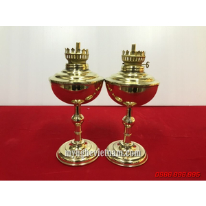 Đôi đèn dầu thờ cúng bằng đồng vàng nguyên chất cao 20cm