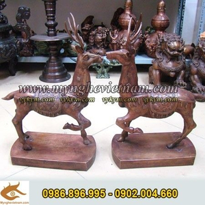 Đôi hươu đồng, hươu thờ, hươu bày bàn thờ, hươu phong thủy, hươu lộc đồng