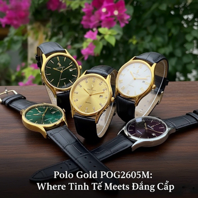 ĐỒNG HỒ NAM POLO GOLD DÂY DA POG2605M