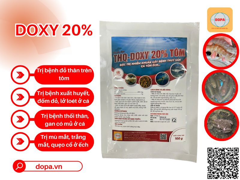 DOXY 20% TÔM (100G) – Giải Pháp Hiệu Quả Đặc Trị Đỏ Thân, Bệnh Xuất Huyết Trên Tôm, Cá, Ếch