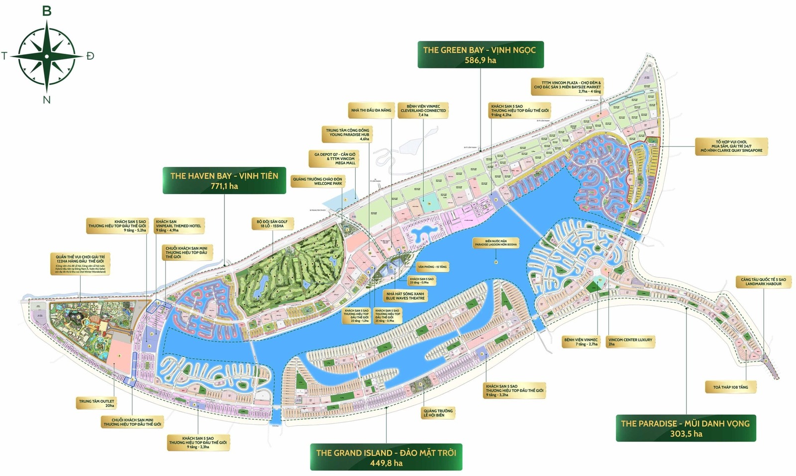Khu đô thị được chia thành 4 khu: A, B, C, D&E