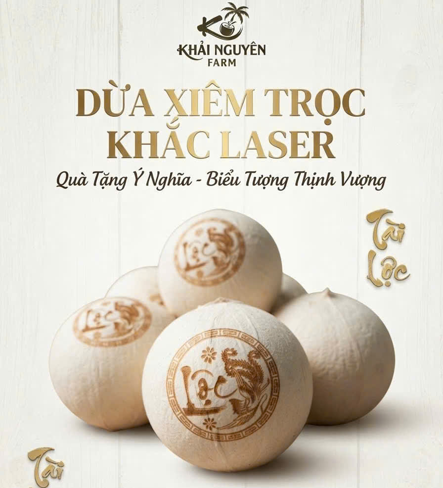 Dừa gọt trọc khắc laser theo yêu cầu
