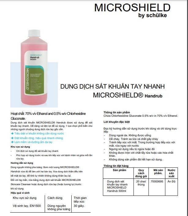 Dung dịch sát khuẩn tay nhanh Microshield Handrub 500ml