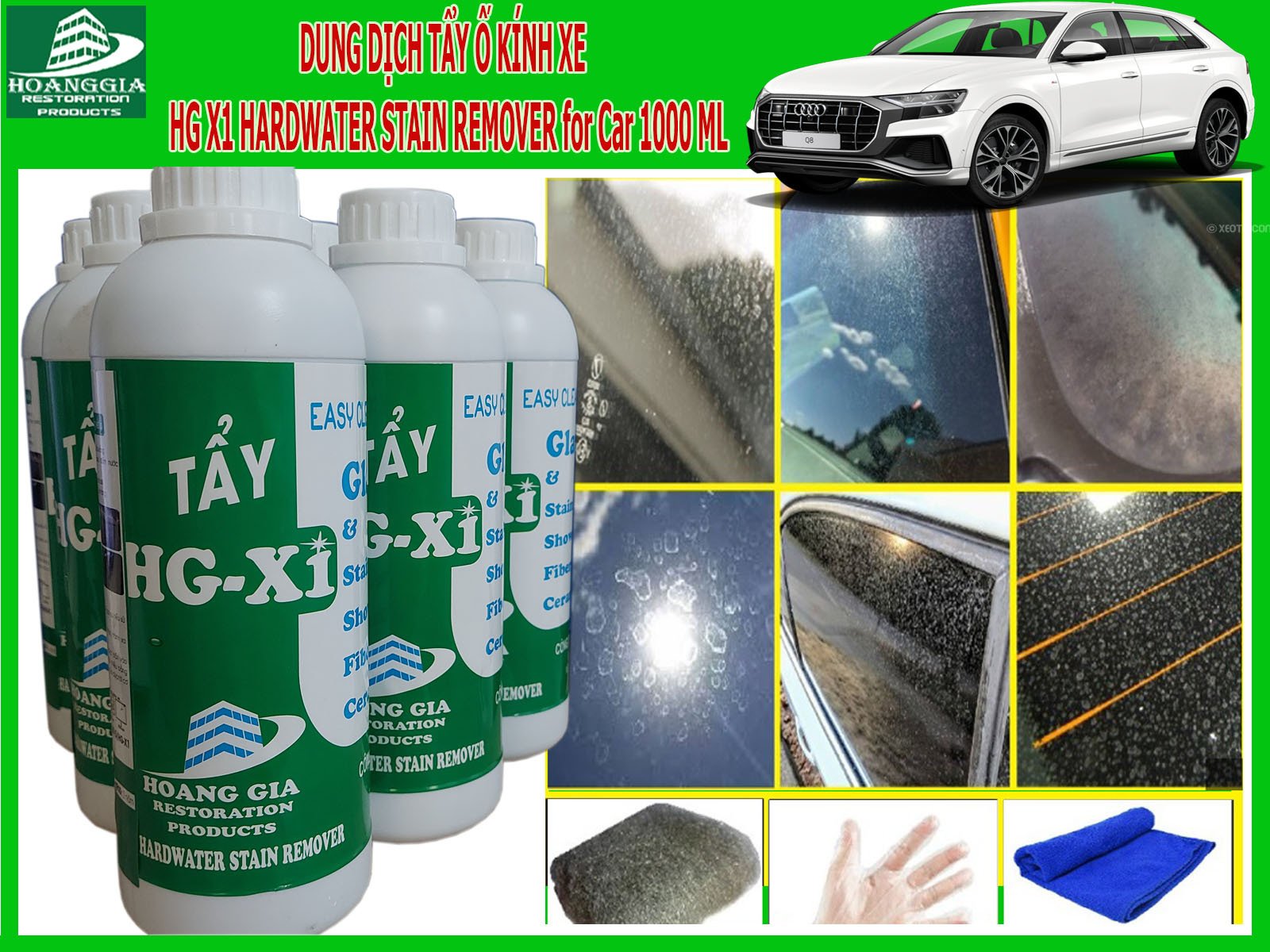 Dung dịch tẩy ố kính xe hơi HG X1 Hard Water Stain Remover for Car Glass 1000ML