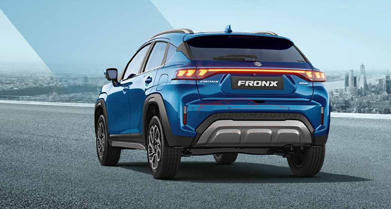 Đuôi xe của Suzuki Fronx được thiết kế gọn gàng, với cụm đèn hậu LED có hình dáng sắc nét, kết hợp với cản sau thể thao