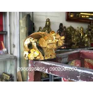 Tượng heo lưng phúc tài lộc mạ vàng 10cm