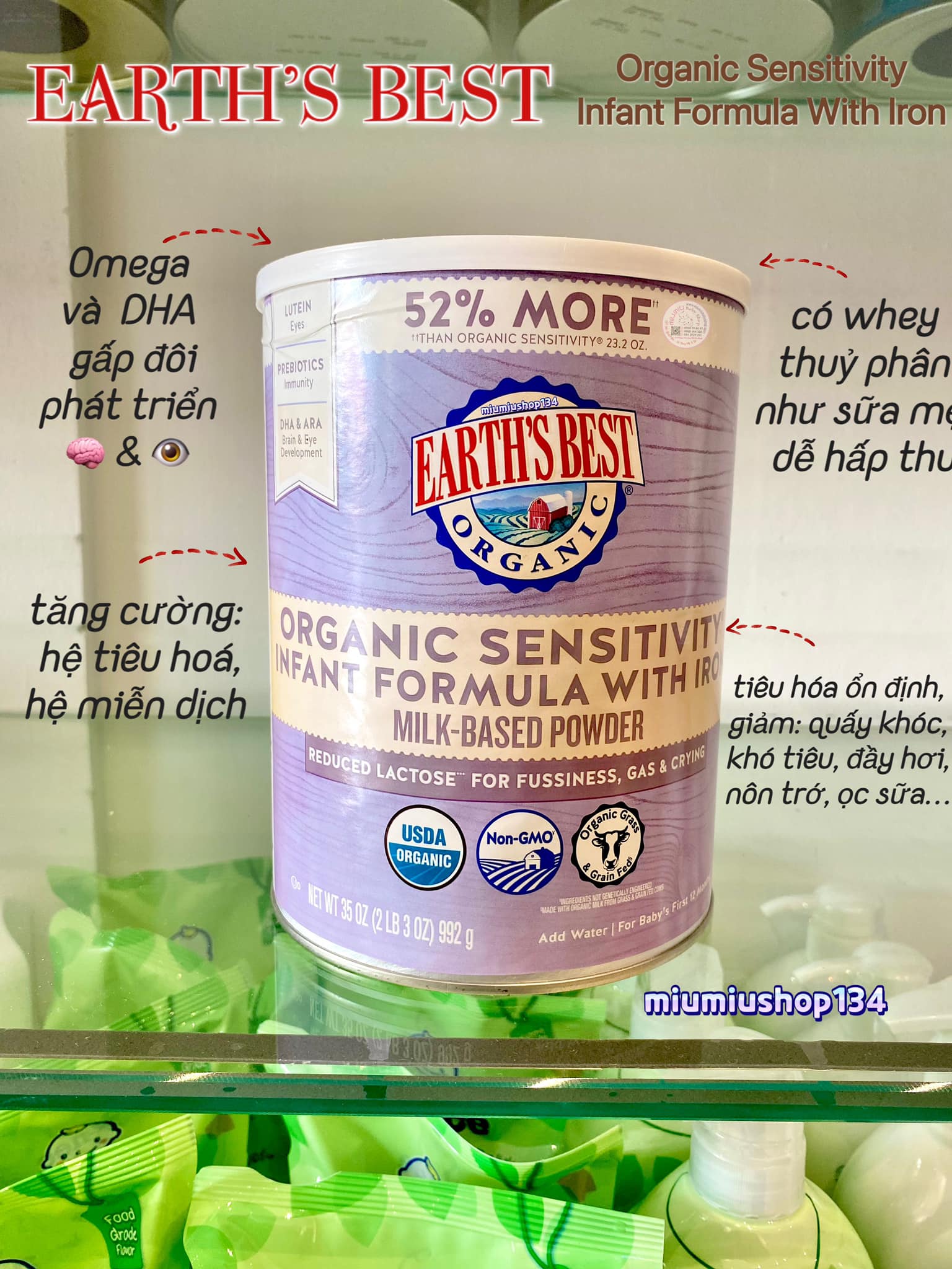 Sữa Earth’s Best Organic Sensitivity Infant Powder Formula 992gr 🇺🇸 - Tím