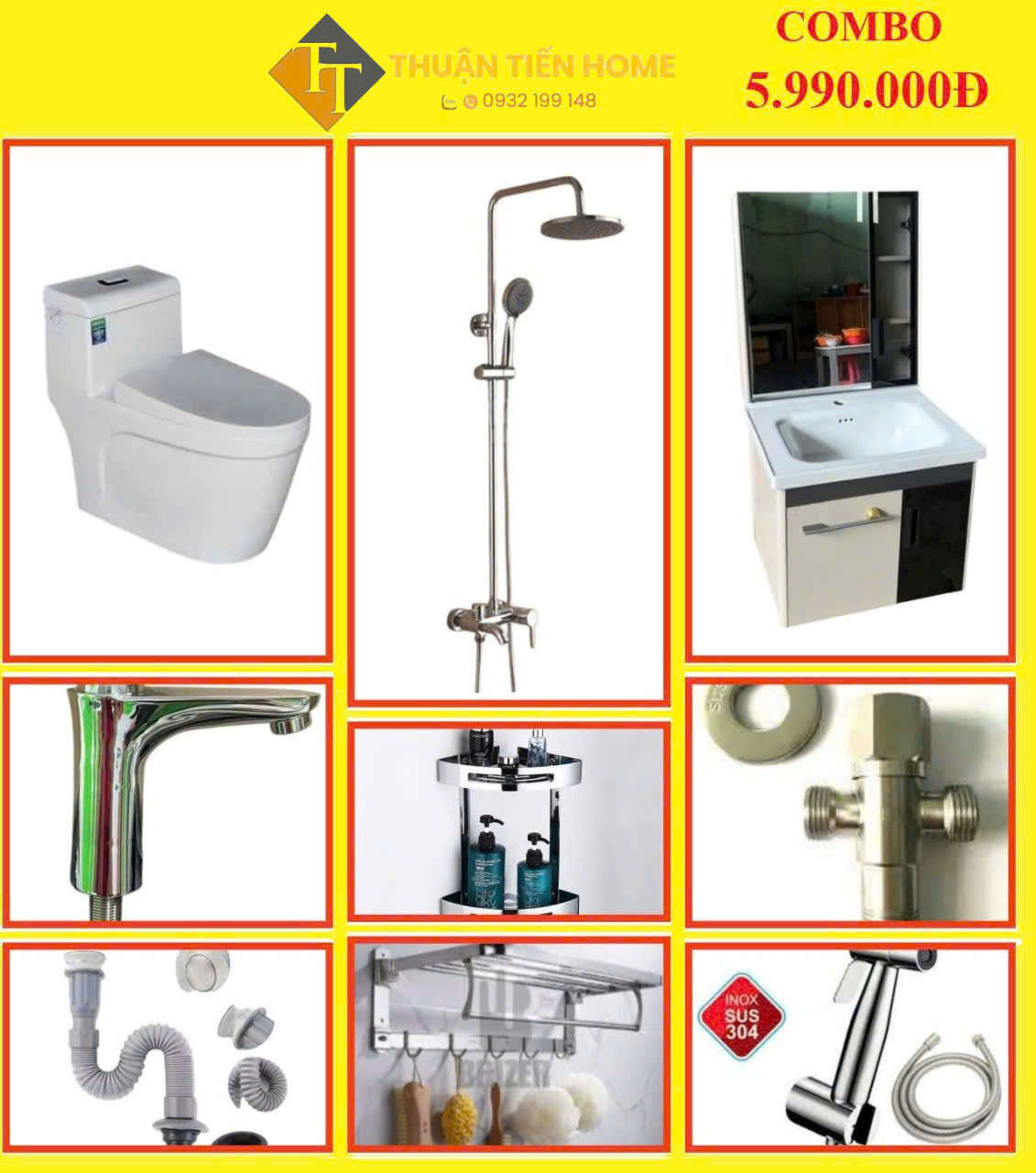 Combo Trọn Bộ Thiết Bị Phòng Tắm 9 Món Tiết Kiệm