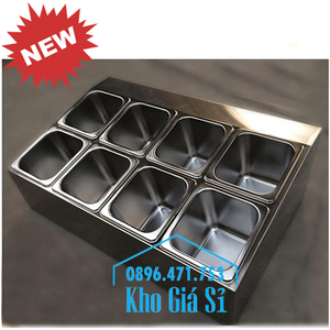 Thùng, Hộp inox 8 ngăn giữ lạnh thạch topping trà sữa