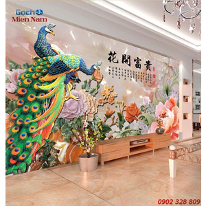 Gạch Tranh 3D Chim Công CCM108
