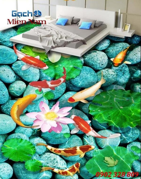 Gạch tranh 3d lát sàn cá koi