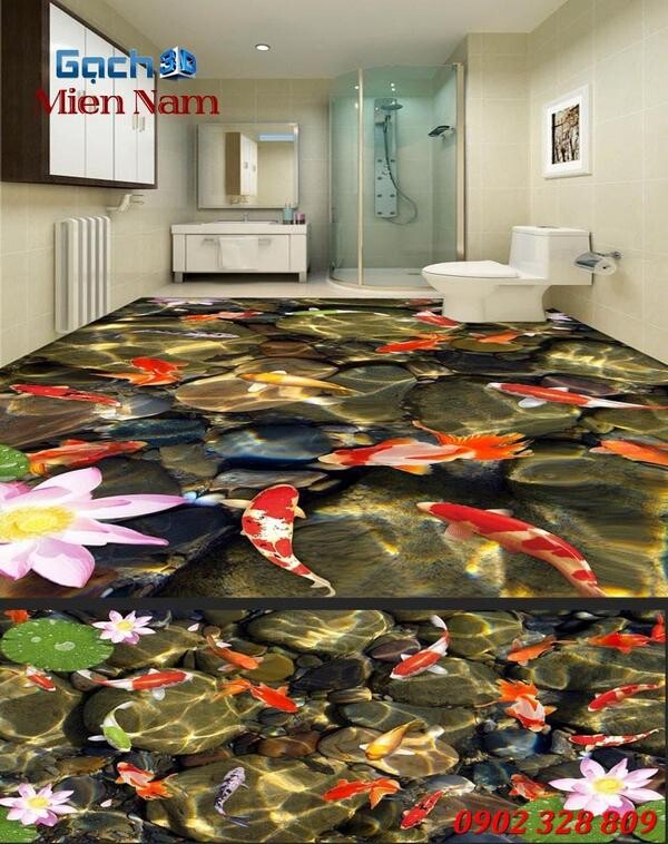 Gạch tranh 3d lát sàn cá koi