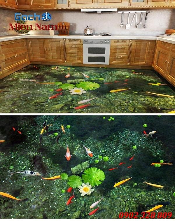 Gạch tranh 3d lát sàn cá koi