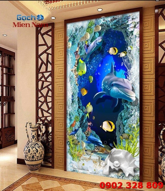 Gạch Tranh 3d Ốp tường Cá Heo TDD12