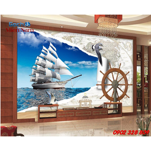 Gạch tranh 3d thuyền buồm TB22