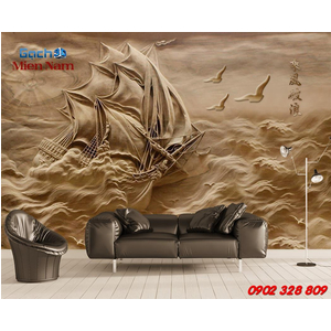 Gạch tranh 3d thuyền buồm TB24