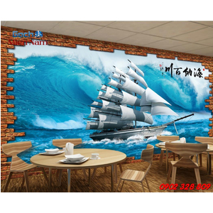 Gạch tranh 3d thuyền buồm TB23