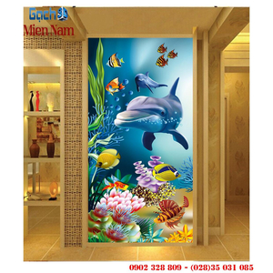 Gạch Tranh 3d Tường Cá Heo TDD11