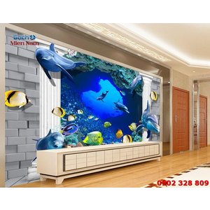 Gạch Tranh 3d Ốp tường Cá Heo TDD33