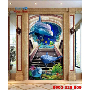 Gạch Tranh 3d Ốp tường Cá Heo TDD37