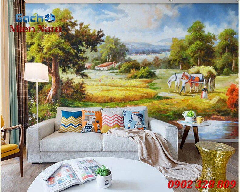Gạch tranh trang trí phòng khách mang vẻ đẹp thuần Việt Gạch tranh trang trí phòng khách mang vẻ đẹp thuần Việt