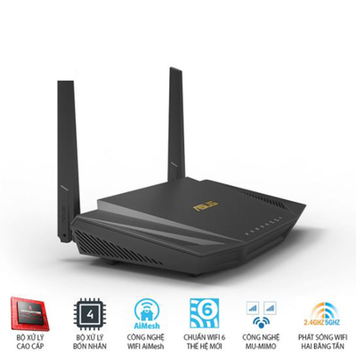 Gaming Router Wi-Fi 6 Băng tần kép chuẩn AX1800 ASUS RT-AX56U
