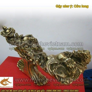 Gậy Như Ý Cửu Long – Giả cổ, xanh vàng, vật phẩm phong thủy bằng đồng