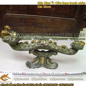 Gậy Như Ý Cửu Long – Giả cổ, xanh vàng, vật phẩm phong thủy bằng đồng