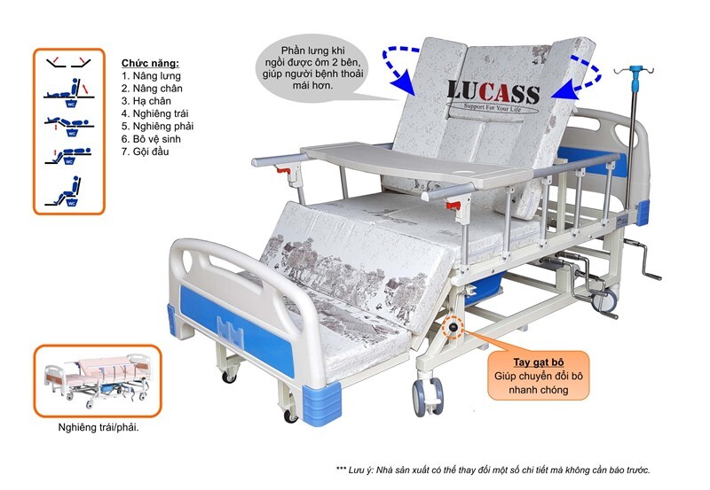 Giường bệnh nhân 4 tay quay Lucass GB-T41